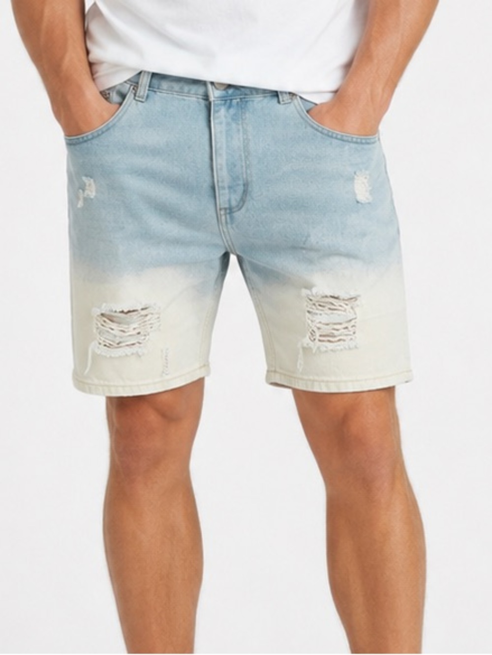 Men’s Dip-Dye Distressed Denim Shorts - Blue/Off-White size 36